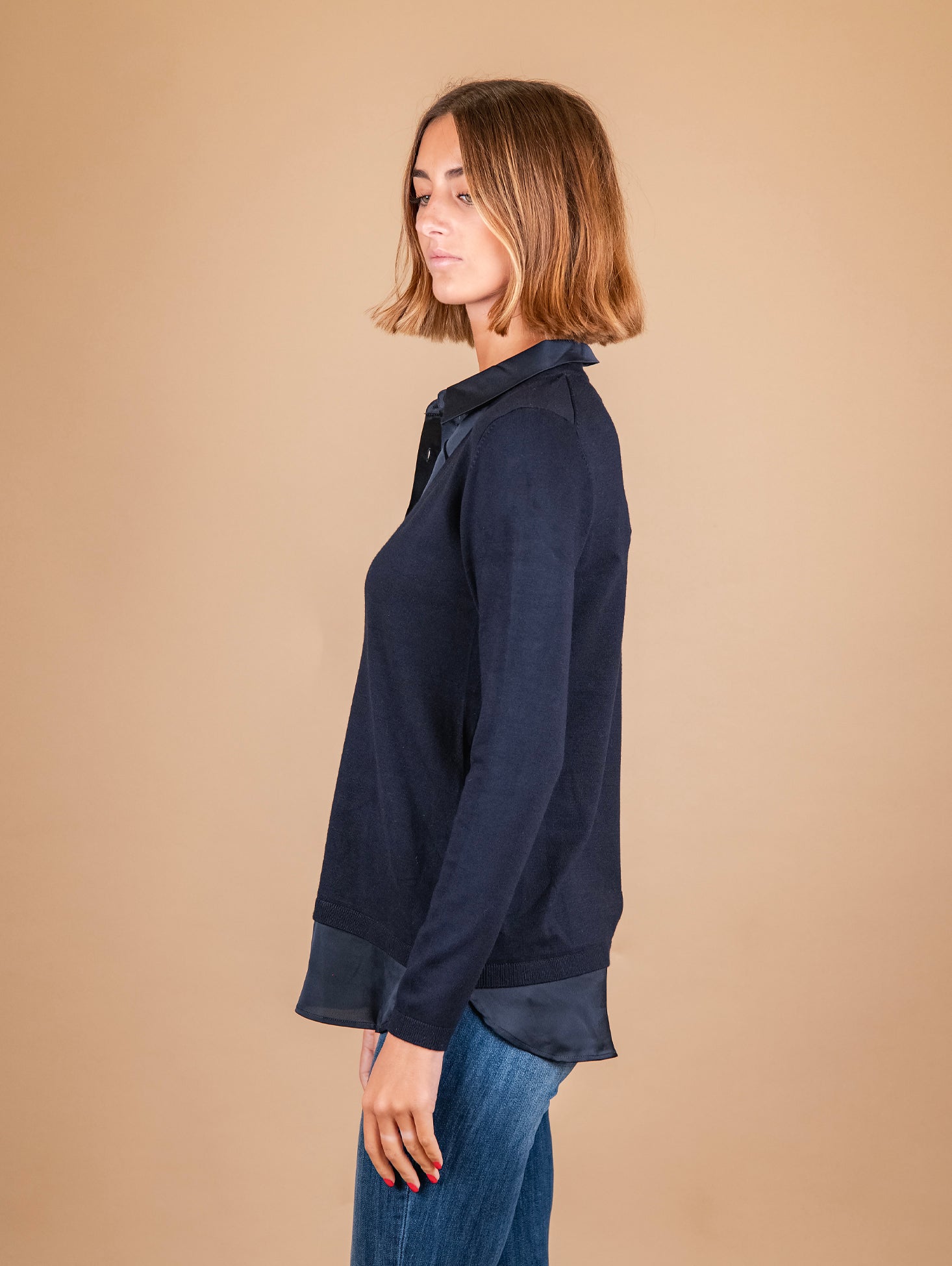 MAGLIA CAMICIA 2 IN 1 BLU