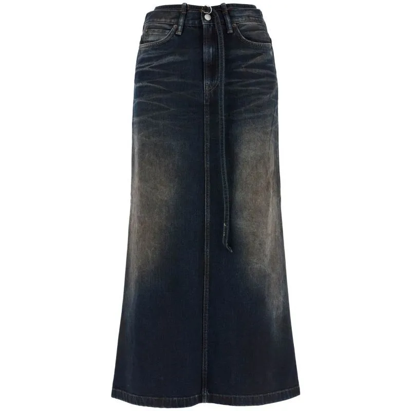 Maxi gonna in denim con cinturino in vita