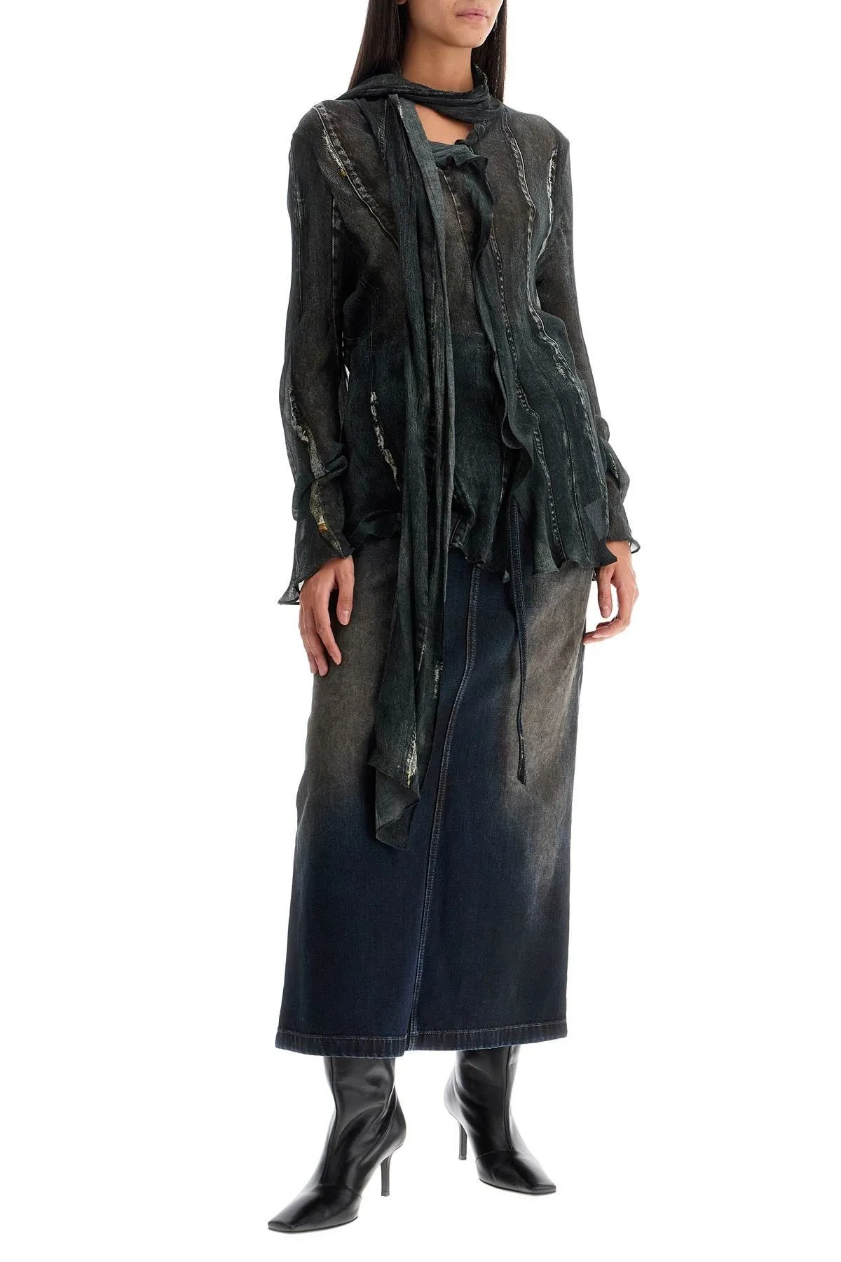 Maxi gonna in denim con cinturino in vita