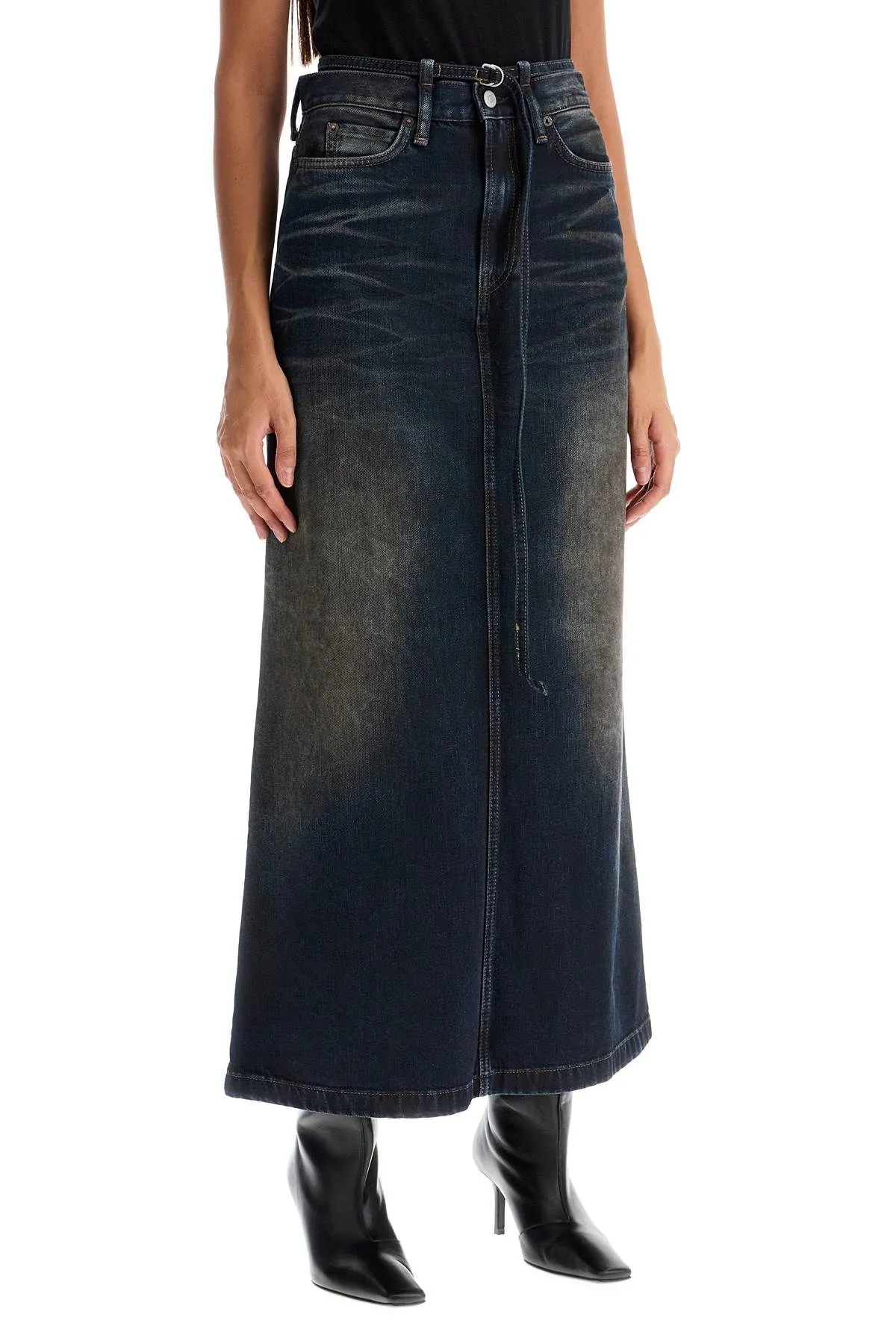 Maxi gonna in denim con cinturino in vita