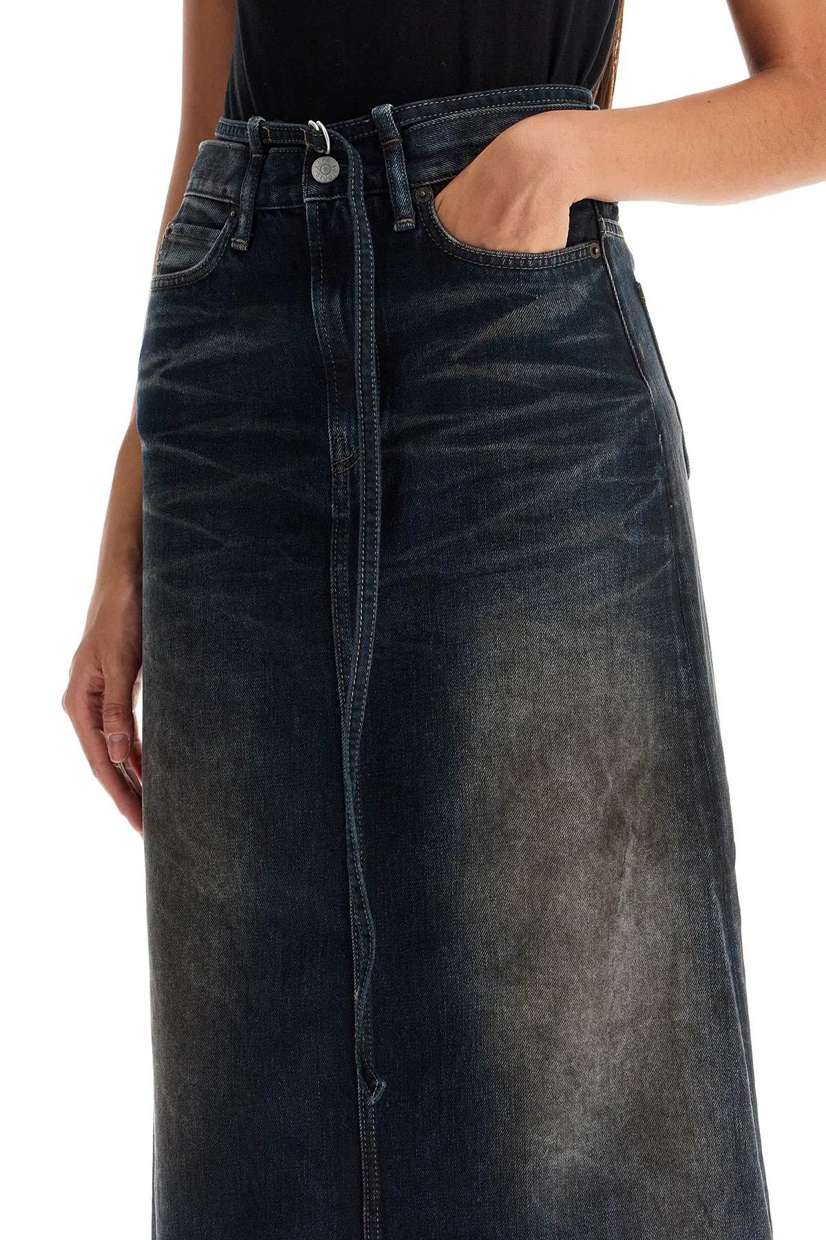 Maxi gonna in denim con cinturino in vita