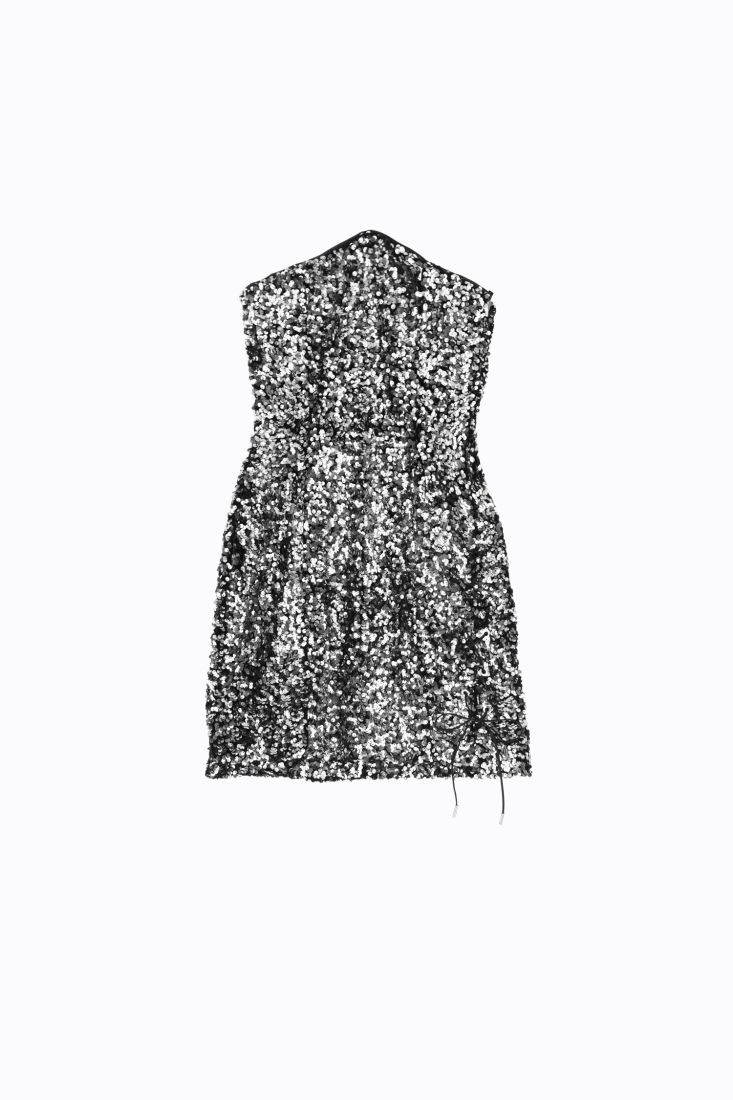 Mini abito in paillettes con scollo a punta
