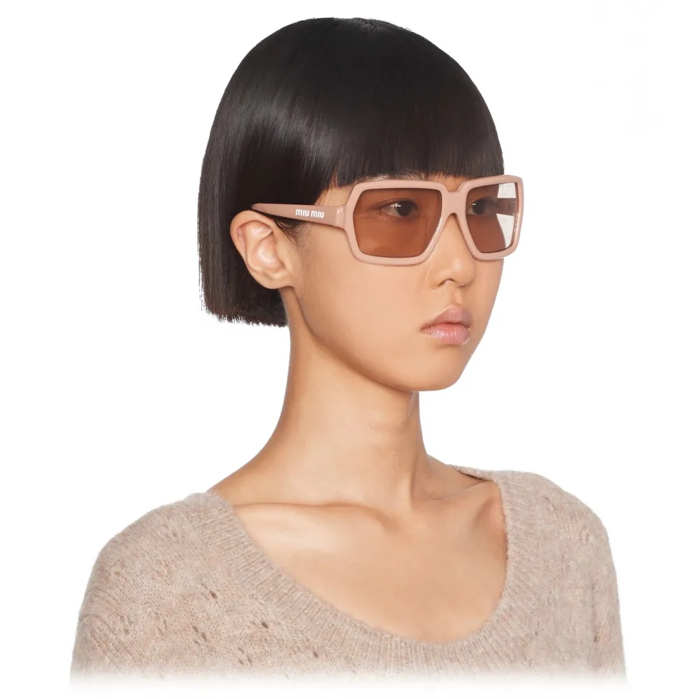 Miu Miu - Occhiali Miu Miu Logo - Maschera - Cammeo Marrone - Occhiali da Sole - Miu Miu Eyewear