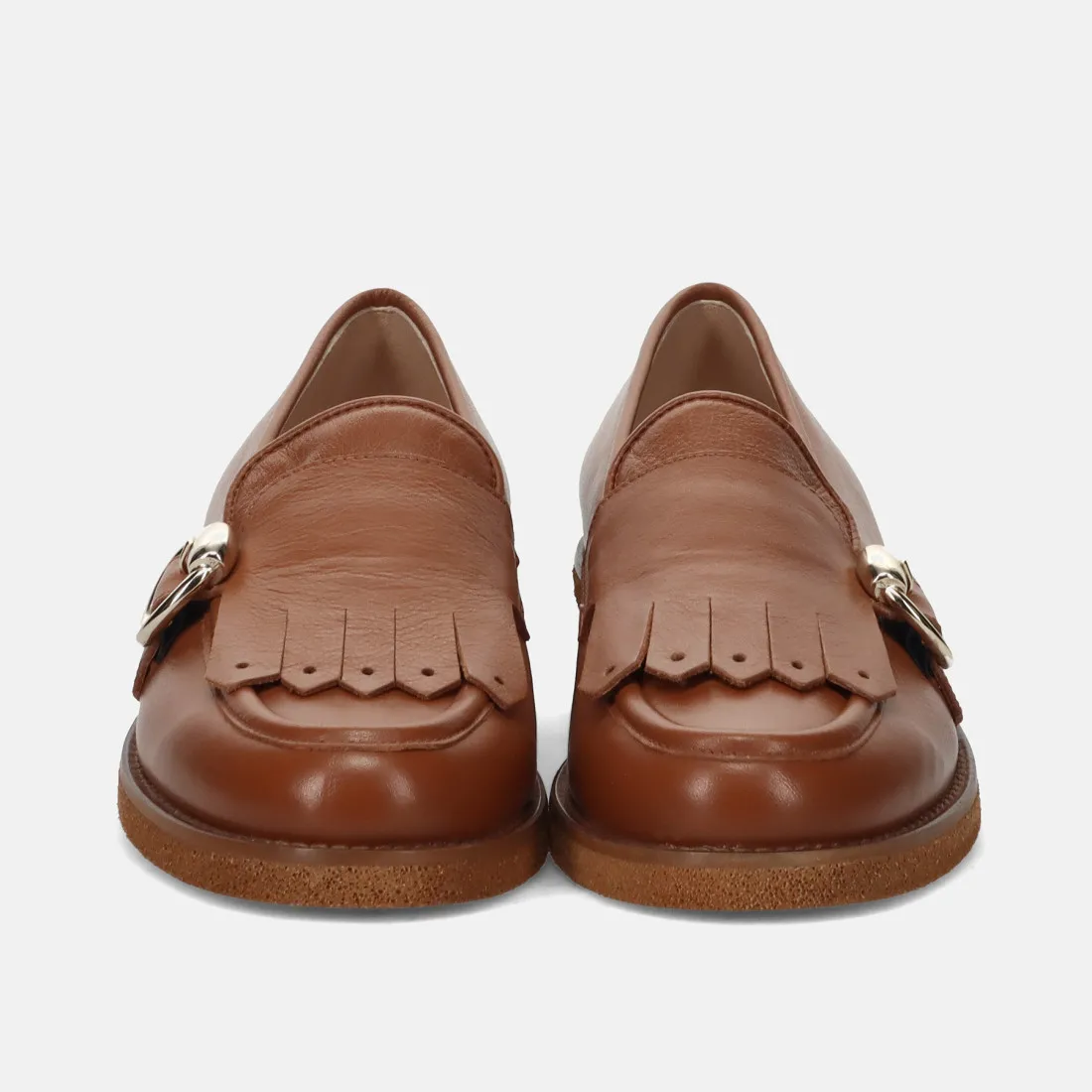 Mocassino da donna Luca Grossi in pelle cuoio con frangia e fibbia