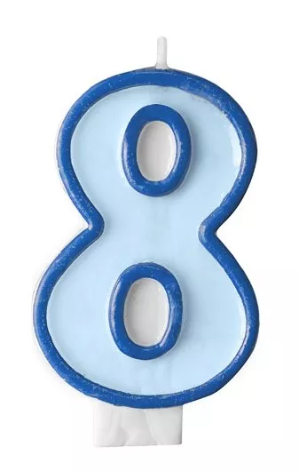 Numero candela 8 blu 7 cm