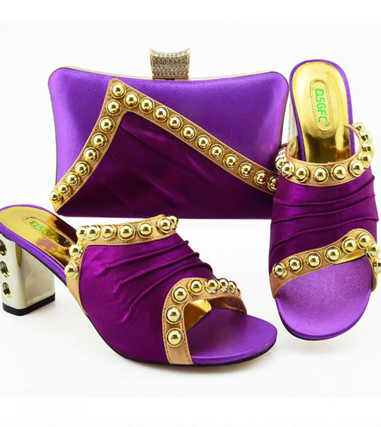 Nuove scarpe di design italiano di colore verde con pochette abbinata Hot African Big Wedding con scarpe con tacco alto e set di