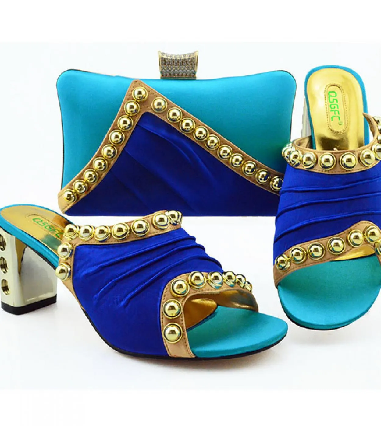 Nuove scarpe di design italiano di colore verde con pochette abbinata Hot African Big Wedding con scarpe con tacco alto e set di