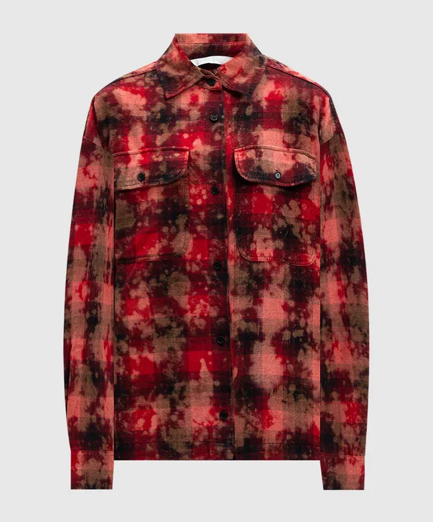 Palm Angels Camicia rossa a quadri con stampa logo PWGE022F24FAB001