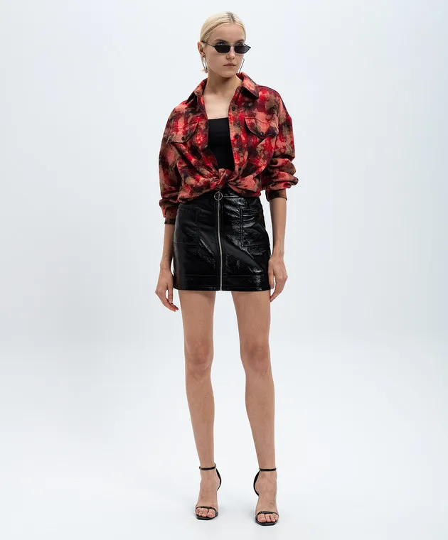 Palm Angels Camicia rossa a quadri con stampa logo PWGE022F24FAB001