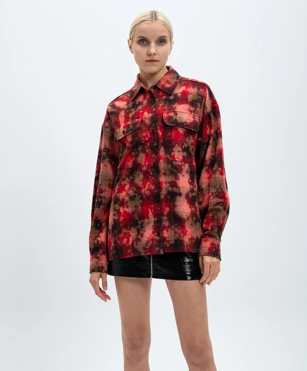Palm Angels Camicia rossa a quadri con stampa logo PWGE022F24FAB001