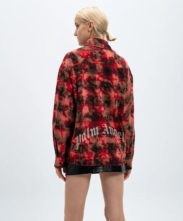 Palm Angels Camicia rossa a quadri con stampa logo PWGE022F24FAB001
