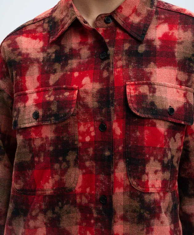 Palm Angels Camicia rossa a quadri con stampa logo PWGE022F24FAB001