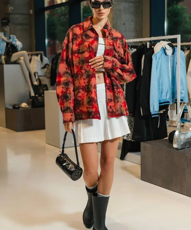Palm Angels Camicia rossa a quadri con stampa logo PWGE022F24FAB001