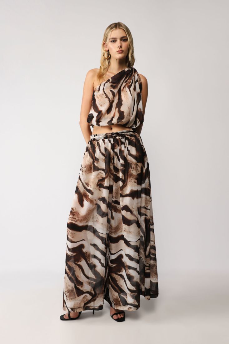 Pantaloni a palazzo fantasia astratta con coulisse