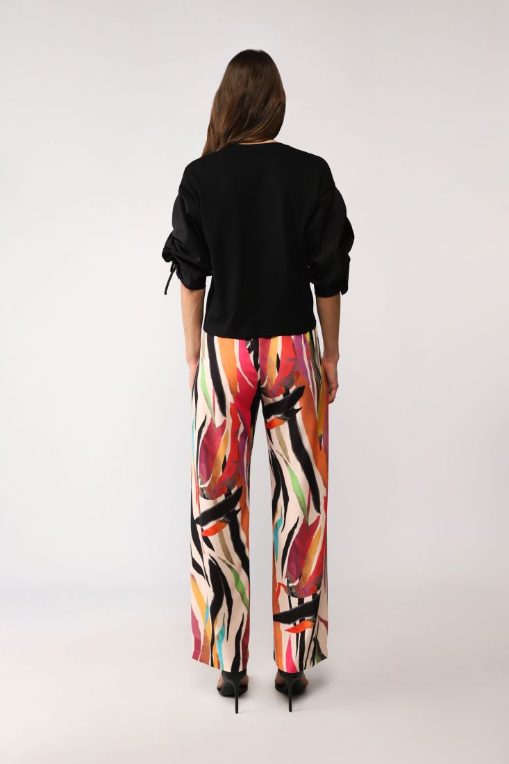 Pantaloni a palazzo fantasia astratta con vita alta