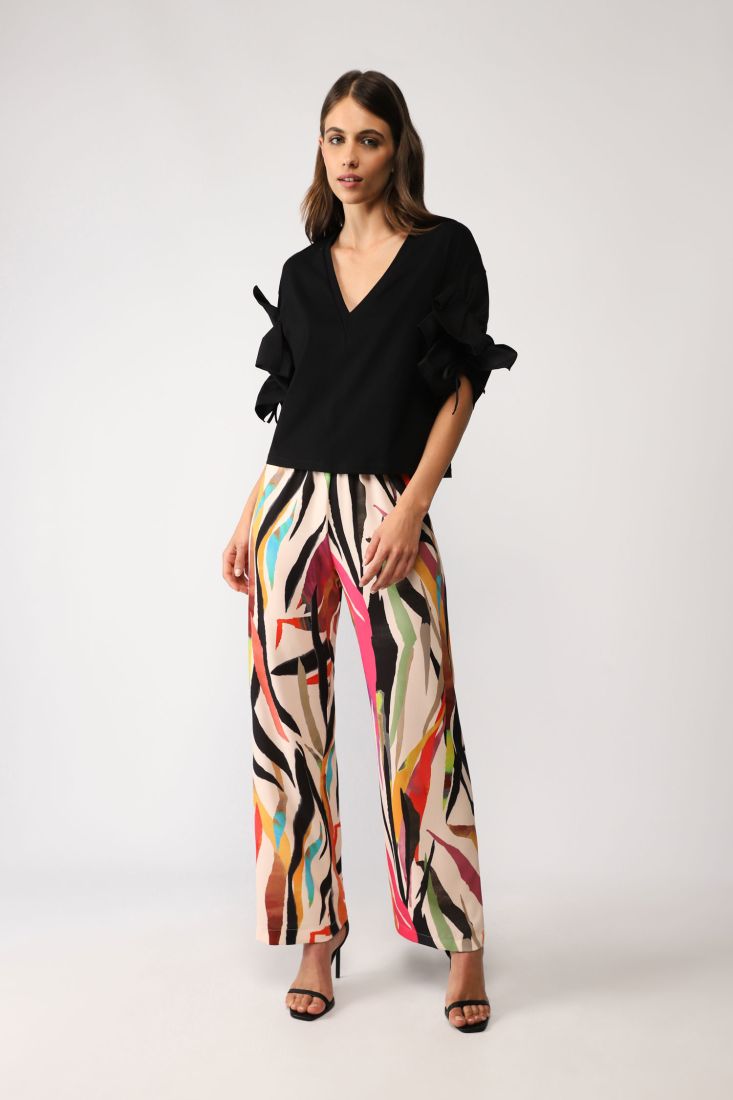 Pantaloni a palazzo fantasia astratta con vita alta