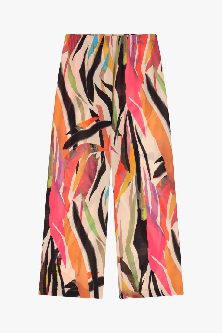Pantaloni a palazzo fantasia astratta con vita alta