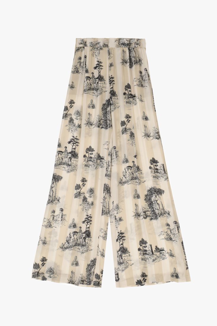 Pantaloni a palazzo fantasia botanica con vita elasticizzata