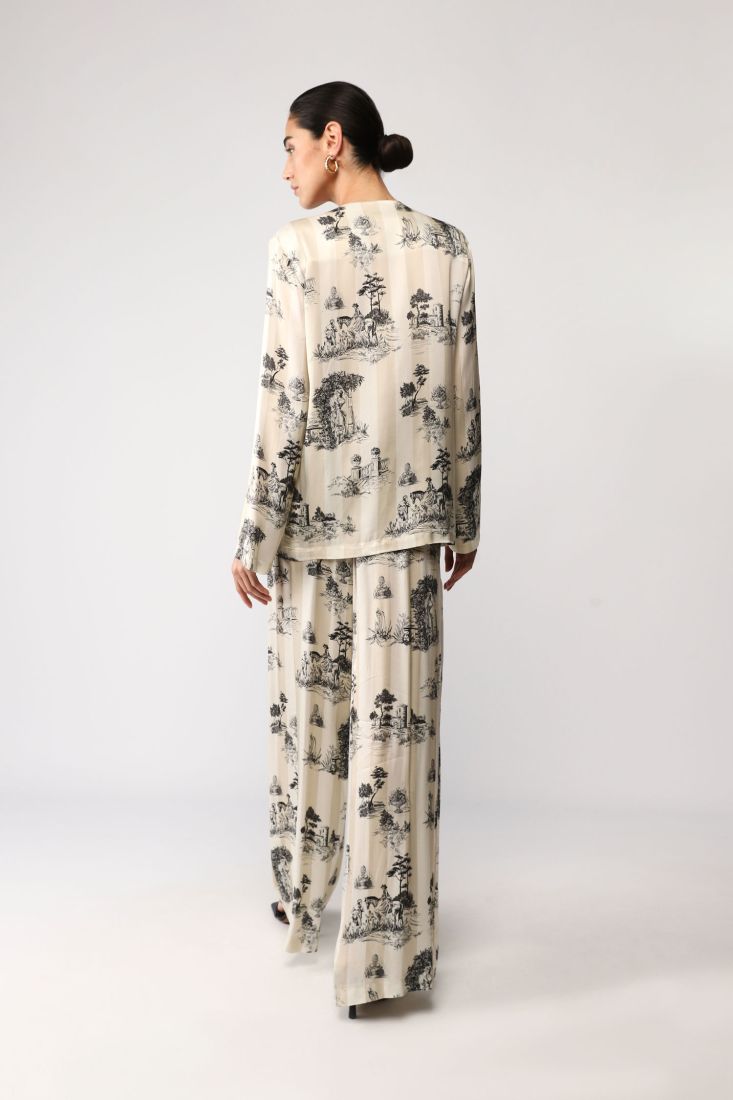 Pantaloni a palazzo fantasia botanica con vita elasticizzata