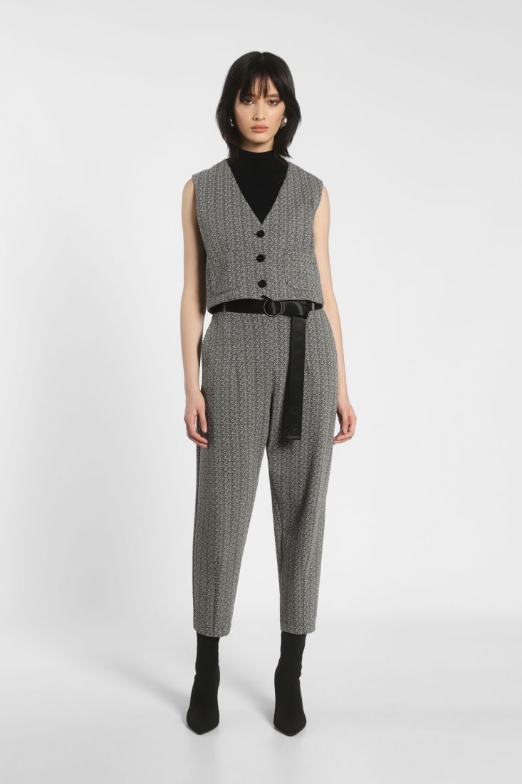 Pantaloni baggy cropped fantasia spigata con fusciacca