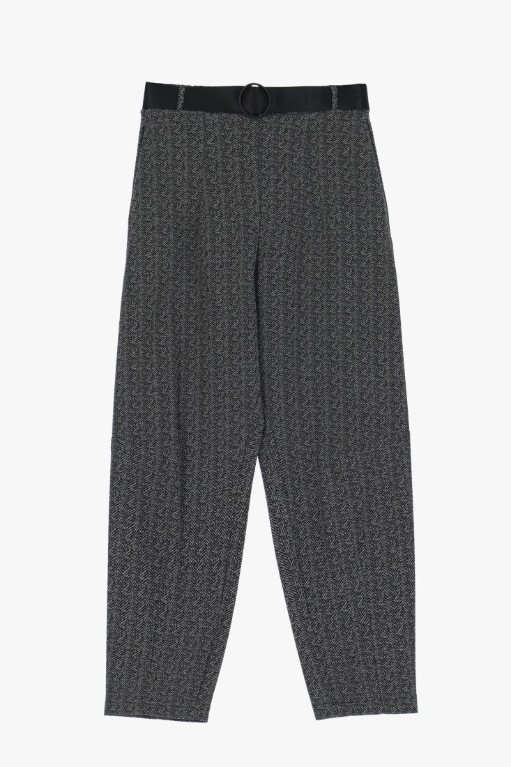 Pantaloni baggy cropped fantasia spigata con fusciacca