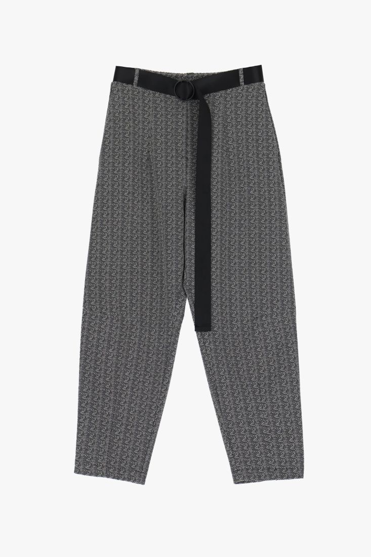 Pantaloni baggy cropped fantasia spigata con fusciacca