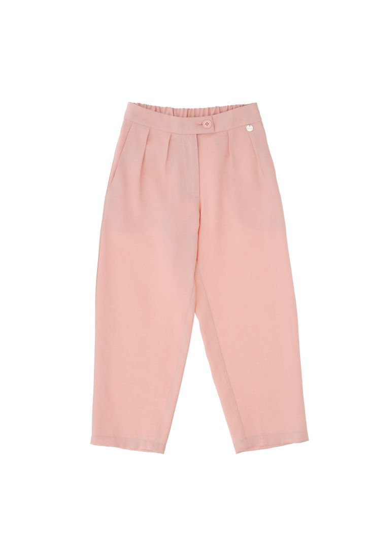 Pantaloni bambina cropped straight monocolour con pinces