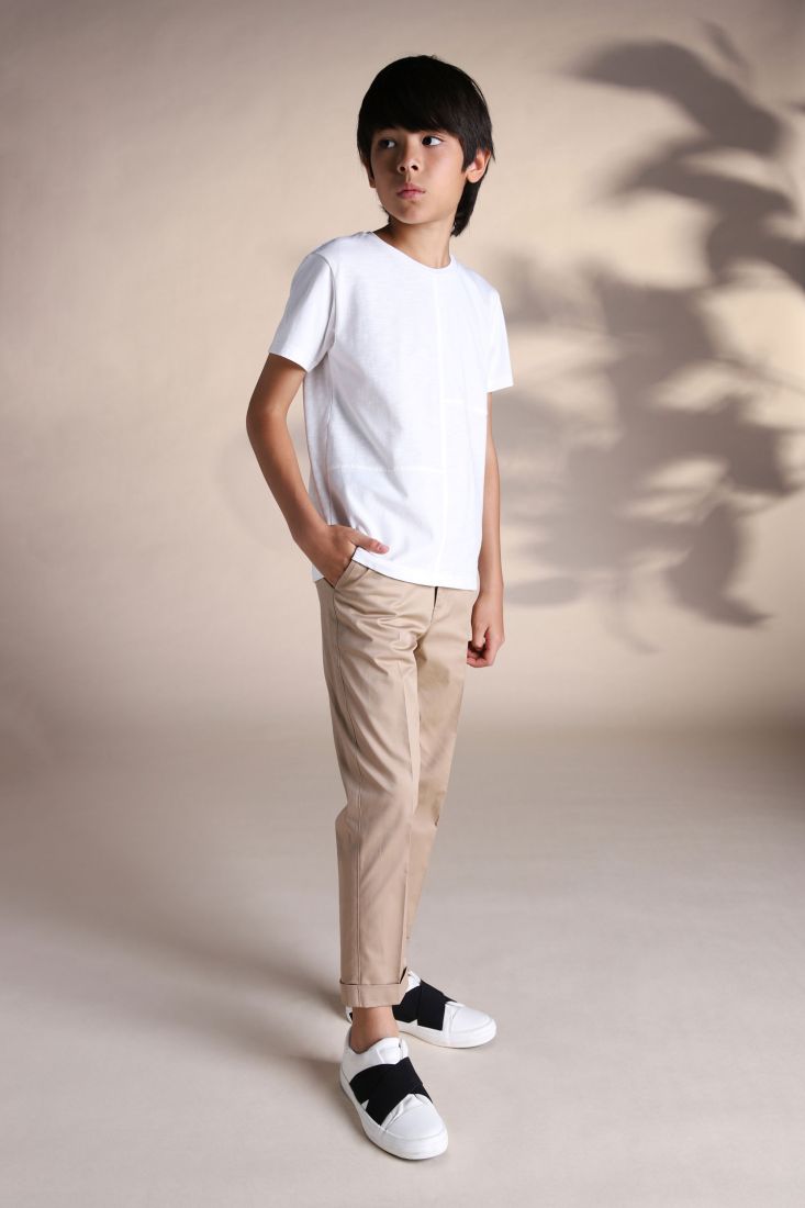Pantaloni bambino straight monocolour con orli risvoltati
