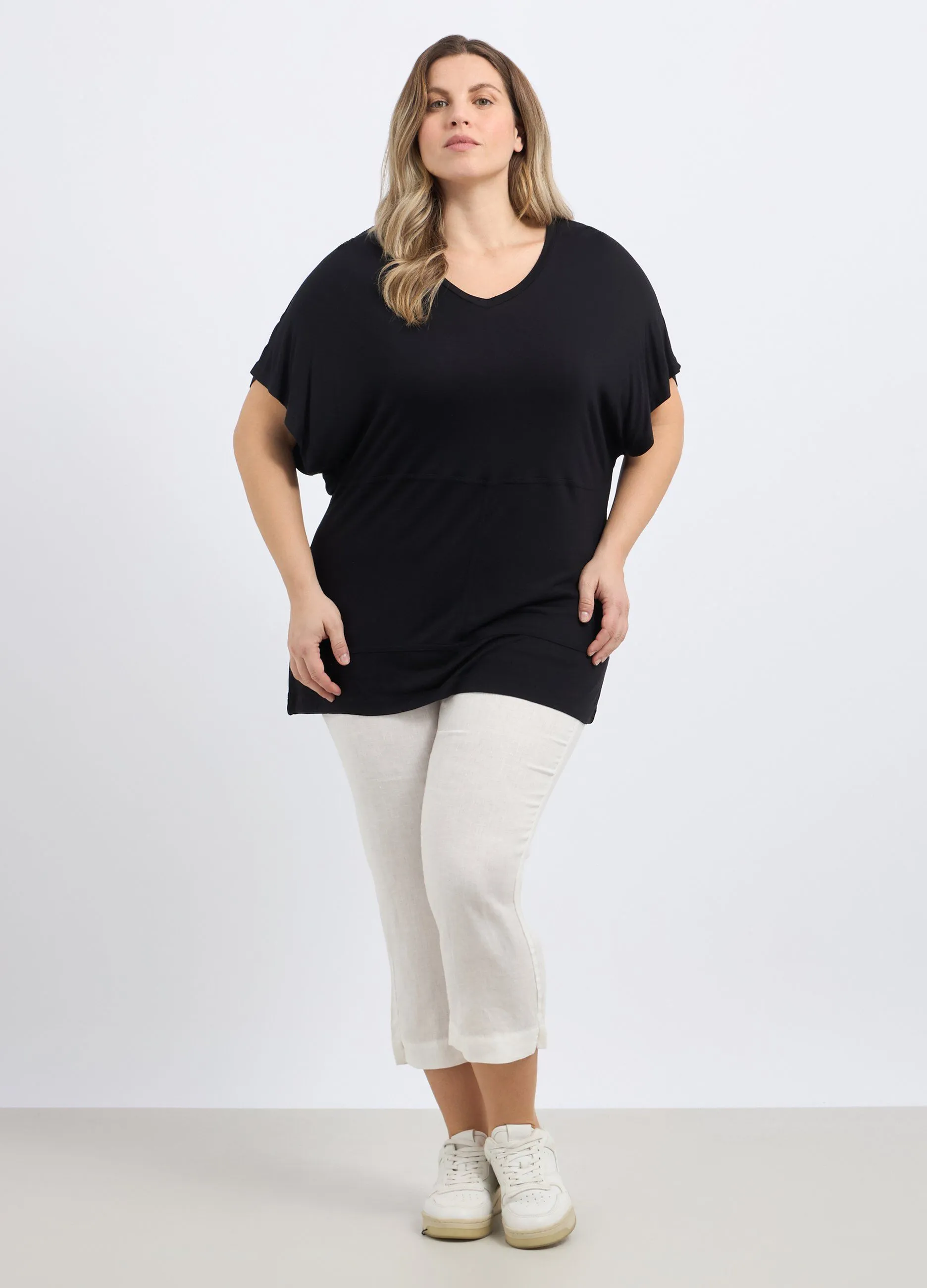 Pantaloni capri in puro lino donna curvy