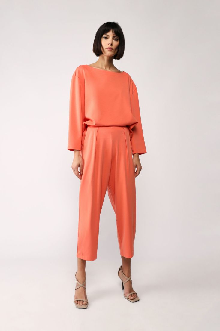 Pantaloni cropped straight monocolour con pinces