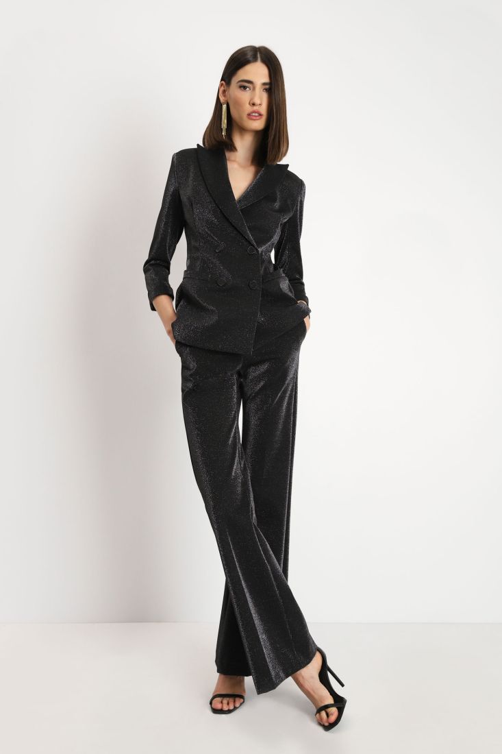Pantaloni flare effetto glitter