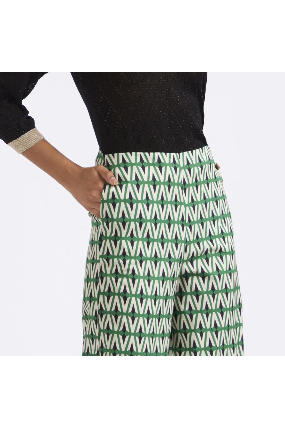 pantaloni palazzo cropped in popeline stampato rombo multiverde