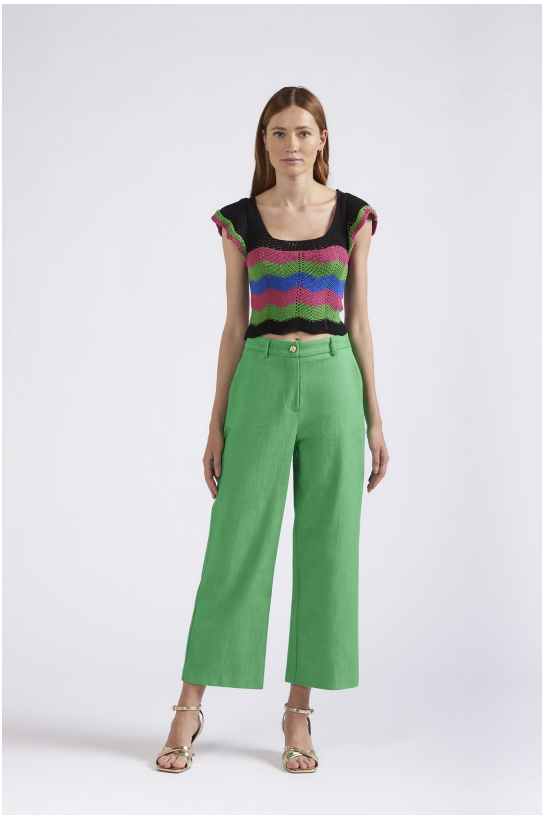 pantaloni palazzo finto denim verde
