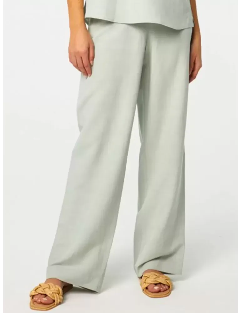 Pantaloni palazzo lino e seta verde chiaro Paz Torras