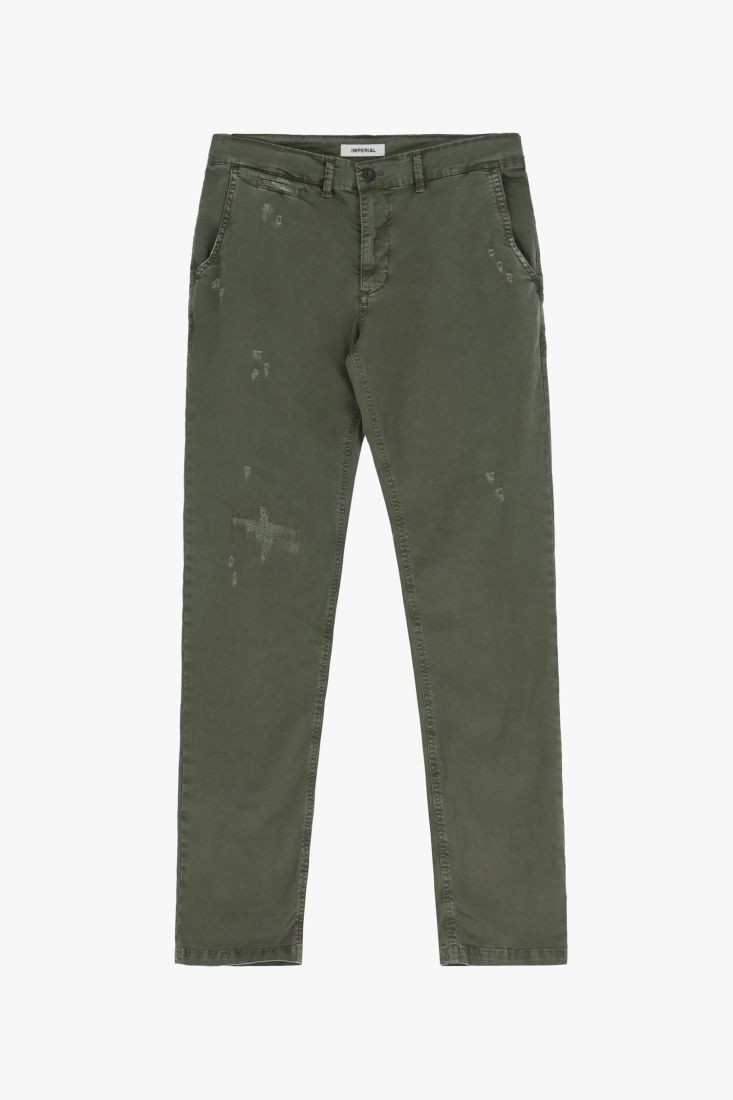 Pantaloni slim-fit con tasche verticali e abrasioni