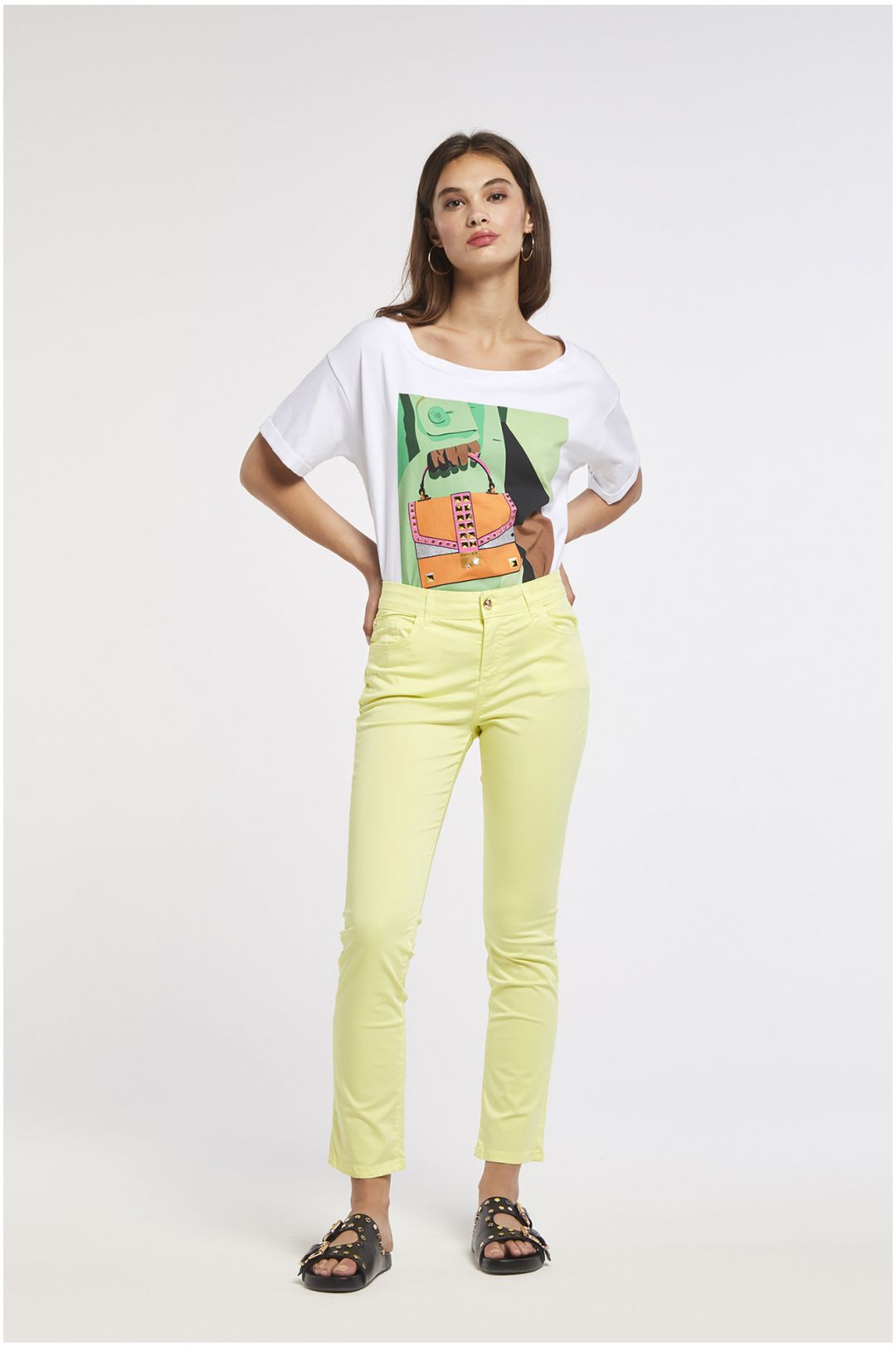 pantaloni slim tinto capo realizzati in tessuto di cotone elasticizzato lime