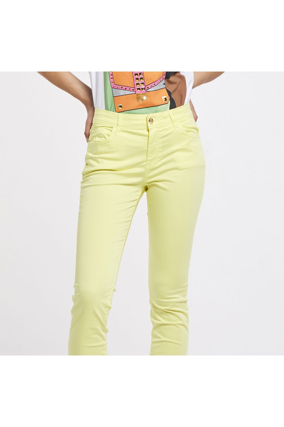 pantaloni slim tinto capo realizzati in tessuto di cotone elasticizzato lime