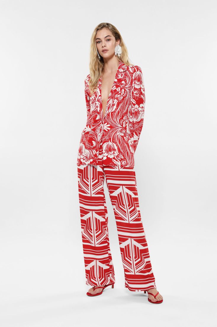 Pantaloni straight fantasia geometrica con tasche verticali