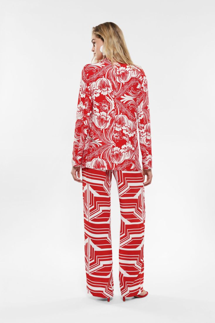 Pantaloni straight fantasia geometrica con tasche verticali
