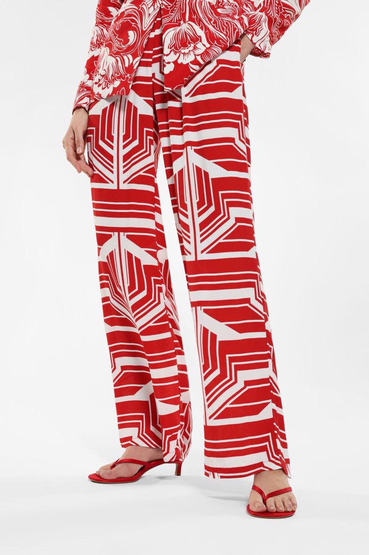Pantaloni straight fantasia geometrica con tasche verticali