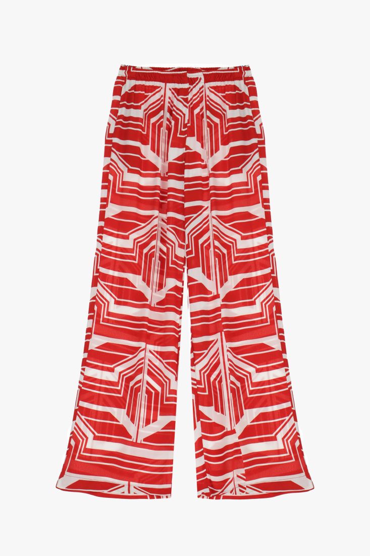 Pantaloni straight fantasia geometrica con tasche verticali