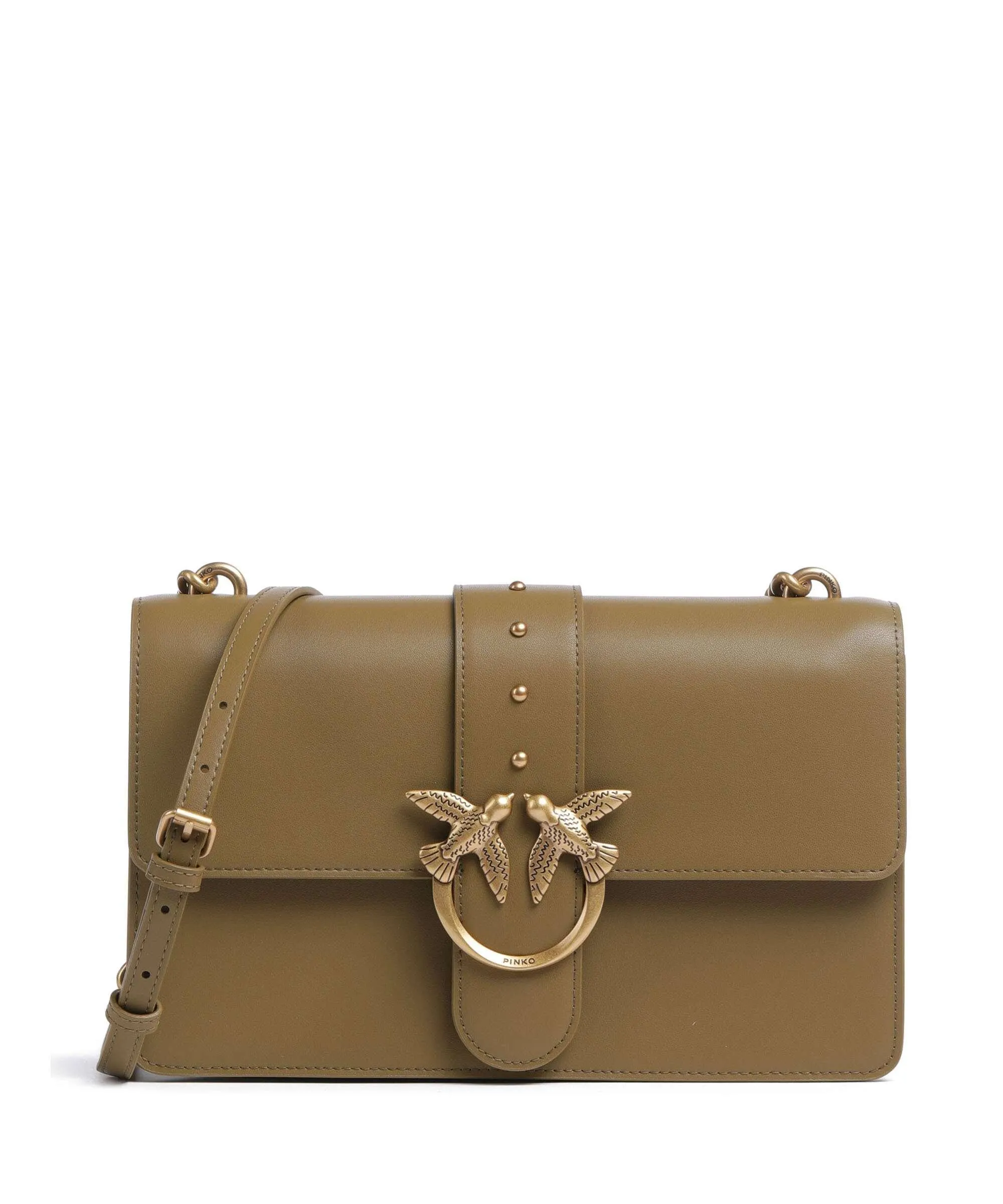  Pinko Love One Classic Borsa a tracolla pelle di vacchetta finemente grana verde-oliva  