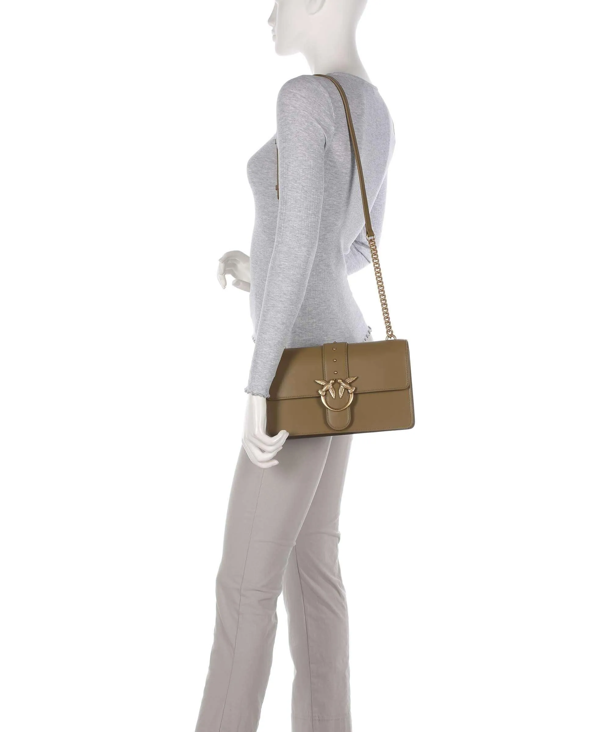  Pinko Love One Classic Borsa a tracolla pelle di vacchetta finemente grana verde-oliva  