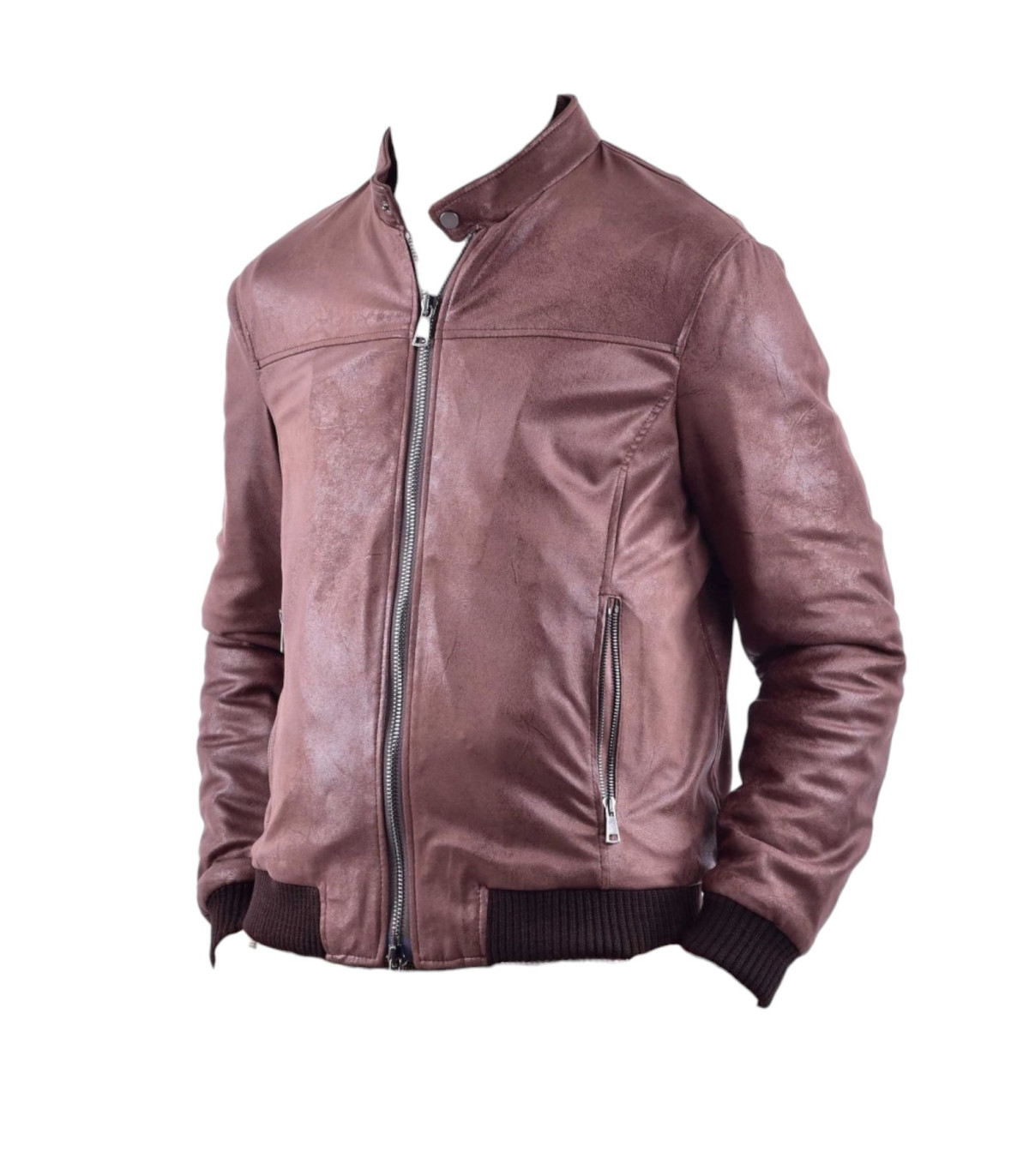 QB24 Uomo Giacca Bomber In Pelle Sintetica Liam