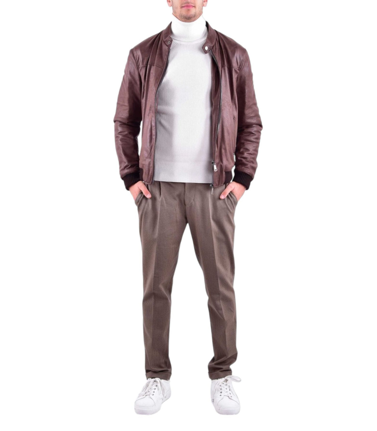 QB24 Uomo Giacca Bomber In Pelle Sintetica Liam