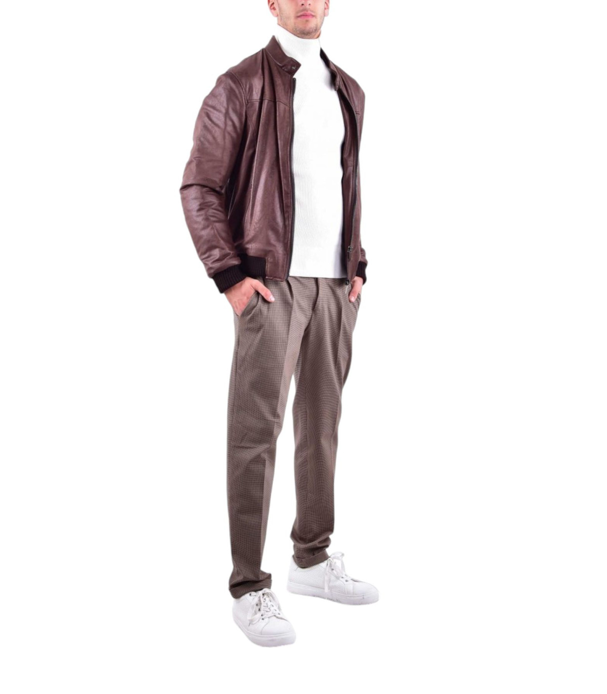 QB24 Uomo Giacca Bomber In Pelle Sintetica Liam
