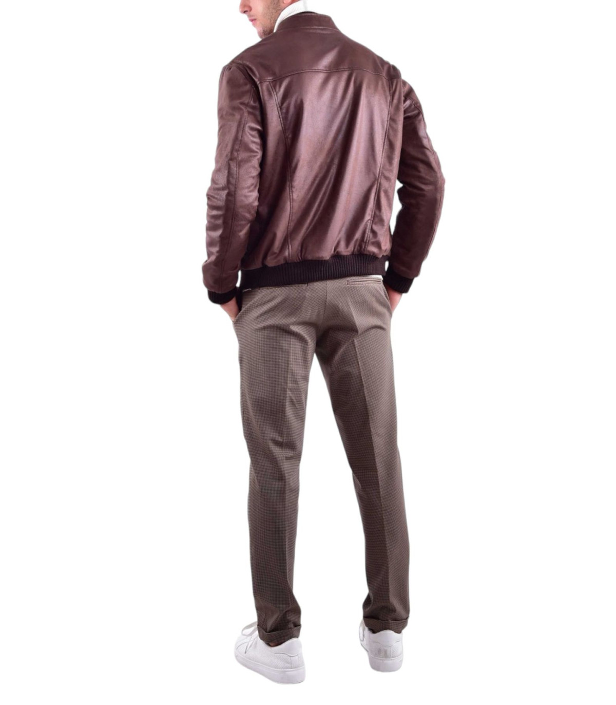 QB24 Uomo Giacca Bomber In Pelle Sintetica Liam