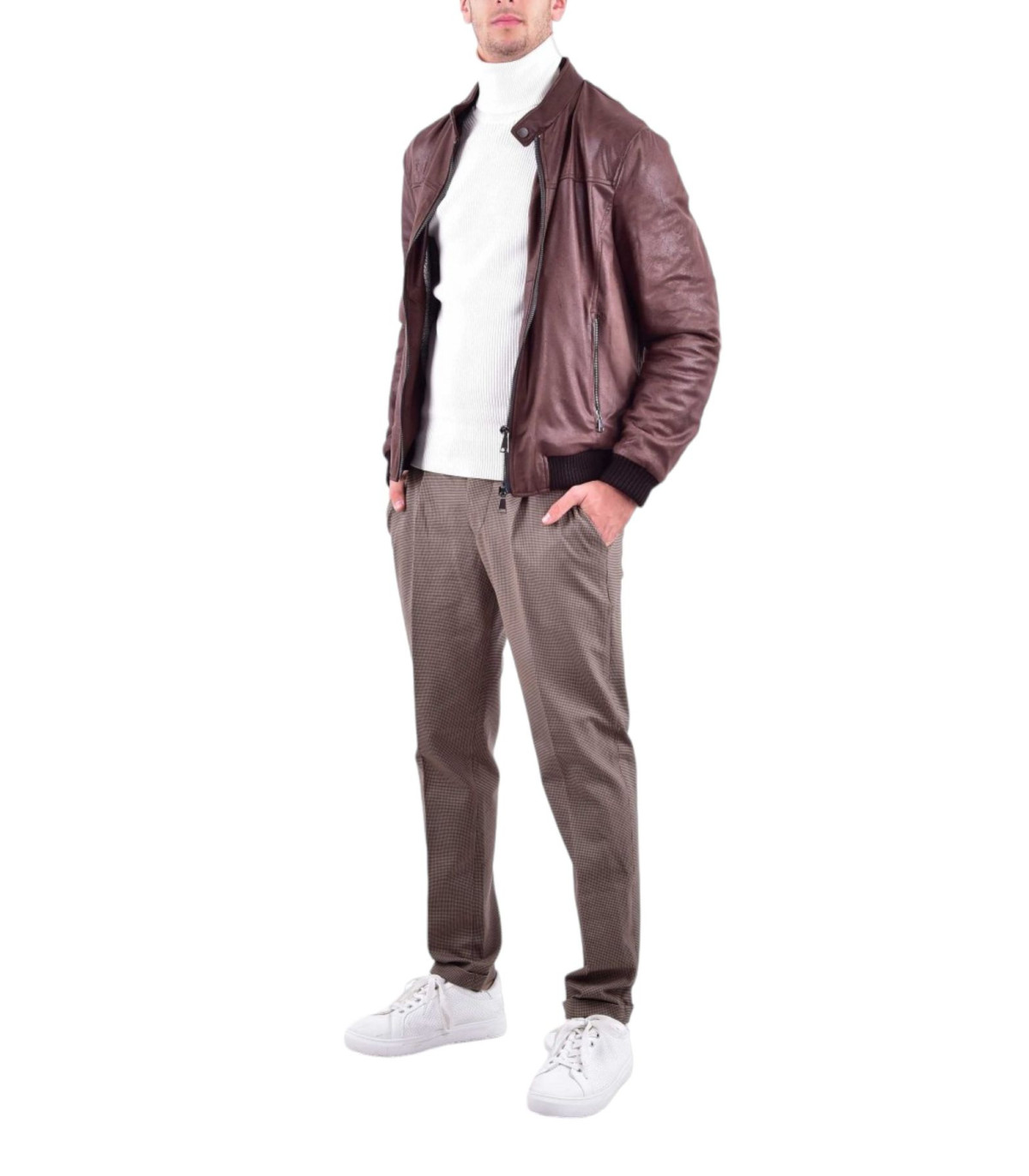 QB24 Uomo Giacca Bomber In Pelle Sintetica Liam