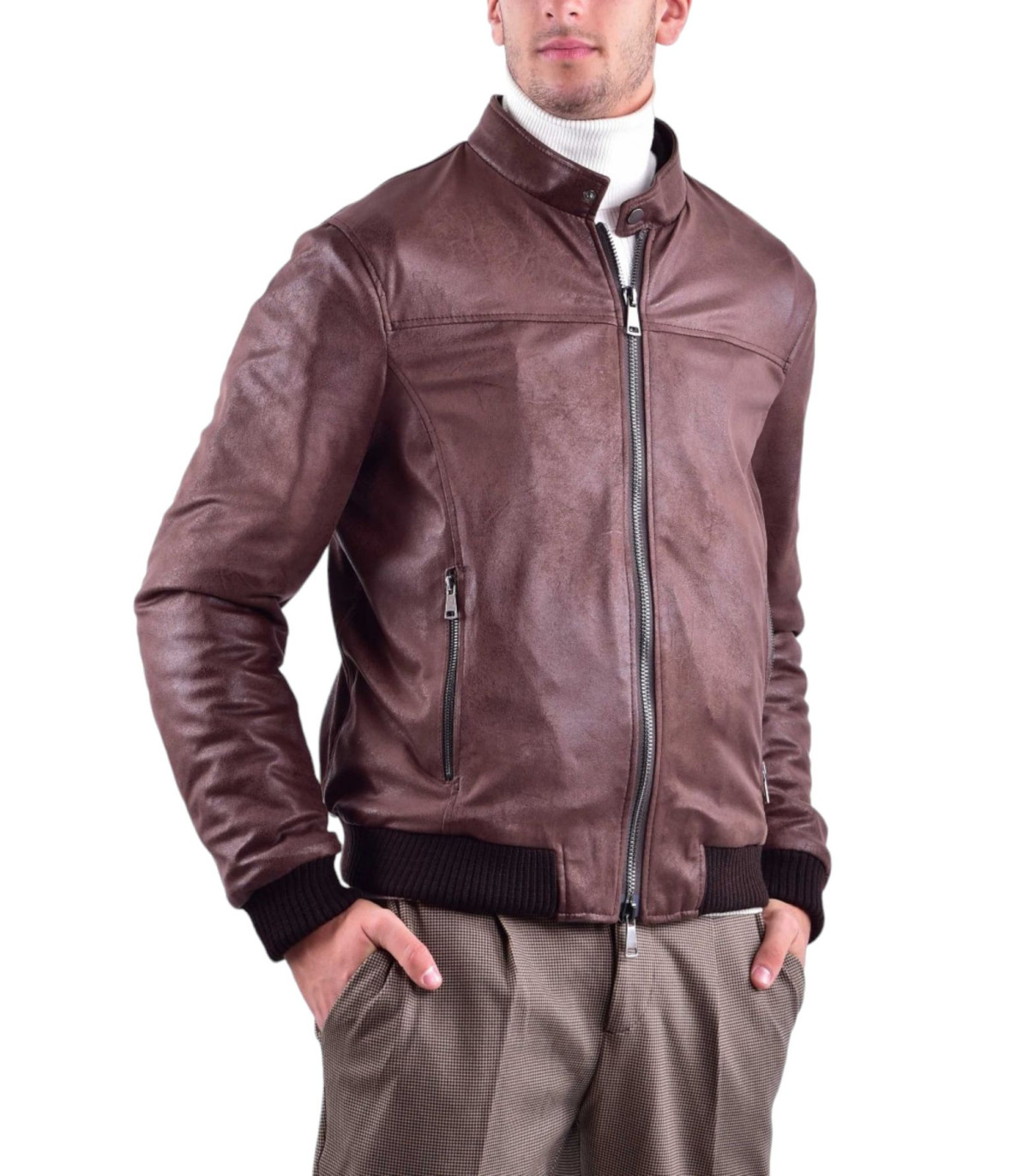 QB24 Uomo Giacca Bomber In Pelle Sintetica Liam