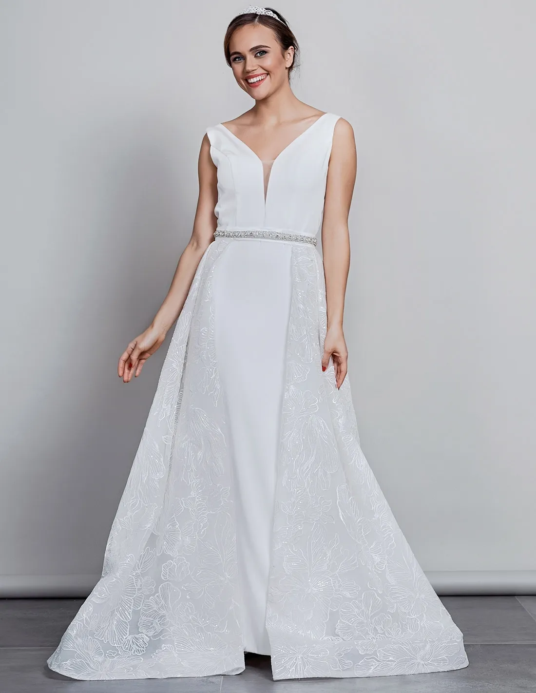 ROSA - abito da sposa a sirena liscio con gonnellone staccabile di tulle ricamato